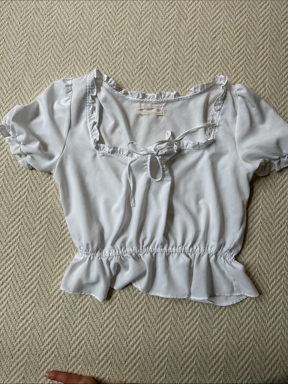 Urban Outfitters White Ruffle Tie-Front Peplum Blouse